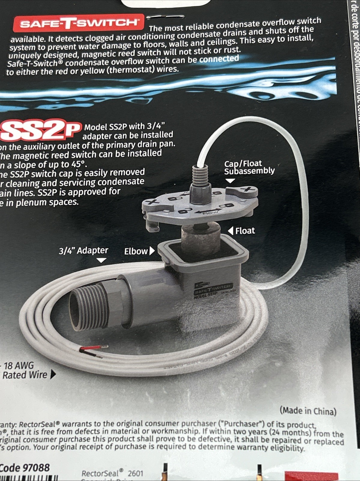 Safe-T-Switch SS2P Plenum Rated Overflow Shut Off Switch – Rectorseal 97088