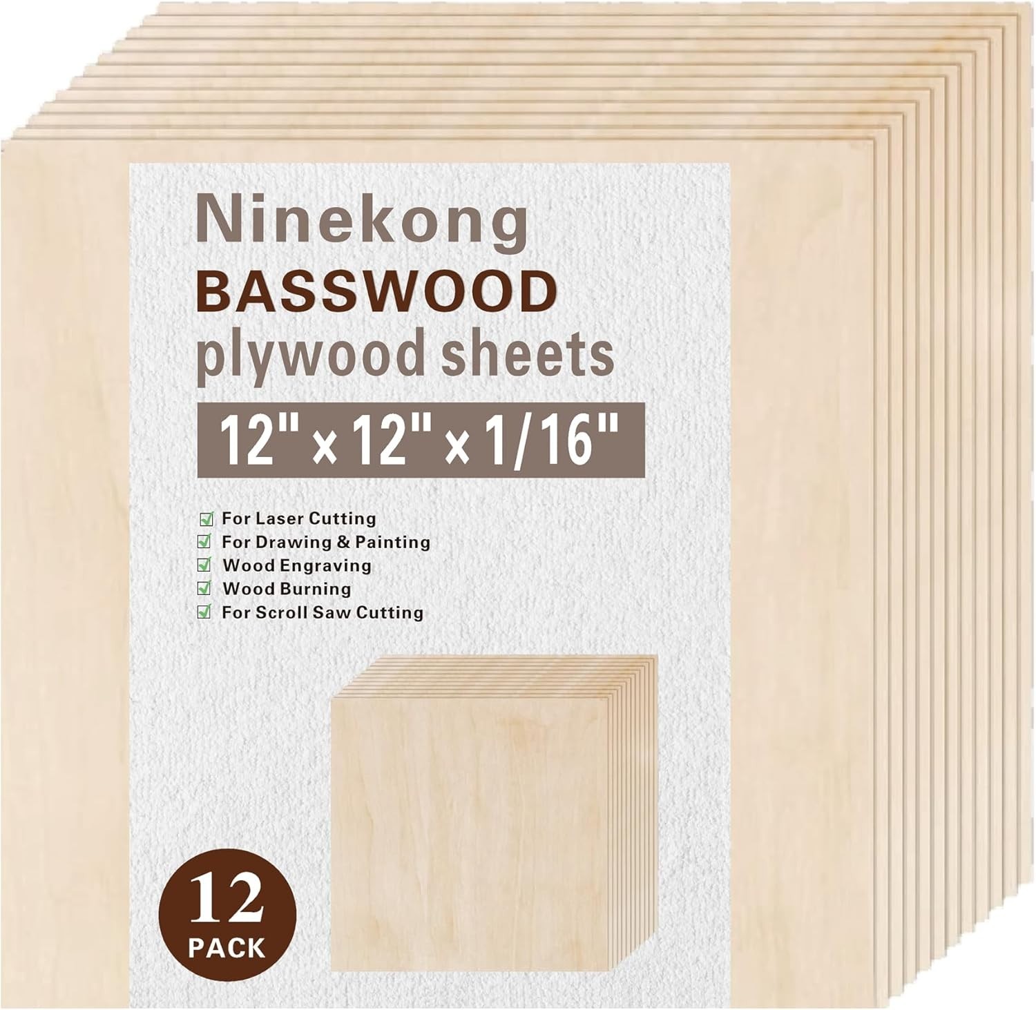 12 Pack Basswood Sheets 1/16 Inch,12″X12″X1/16 Plywood Sheets,1.5Mm Basswood