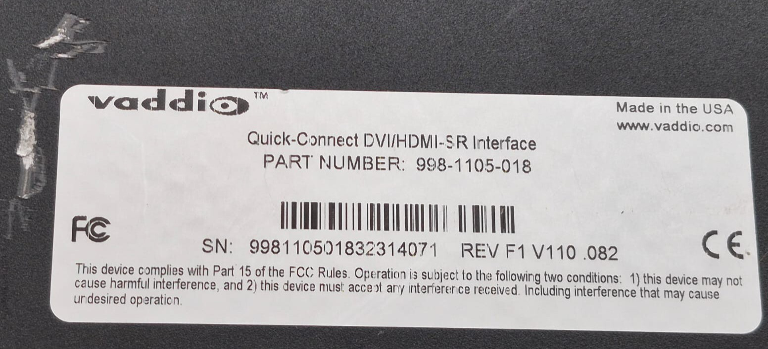Lot of 2 Vaddio 998-1105-018 Quick Connect DVI/HDMI – SR Interface W/ Rack Mount