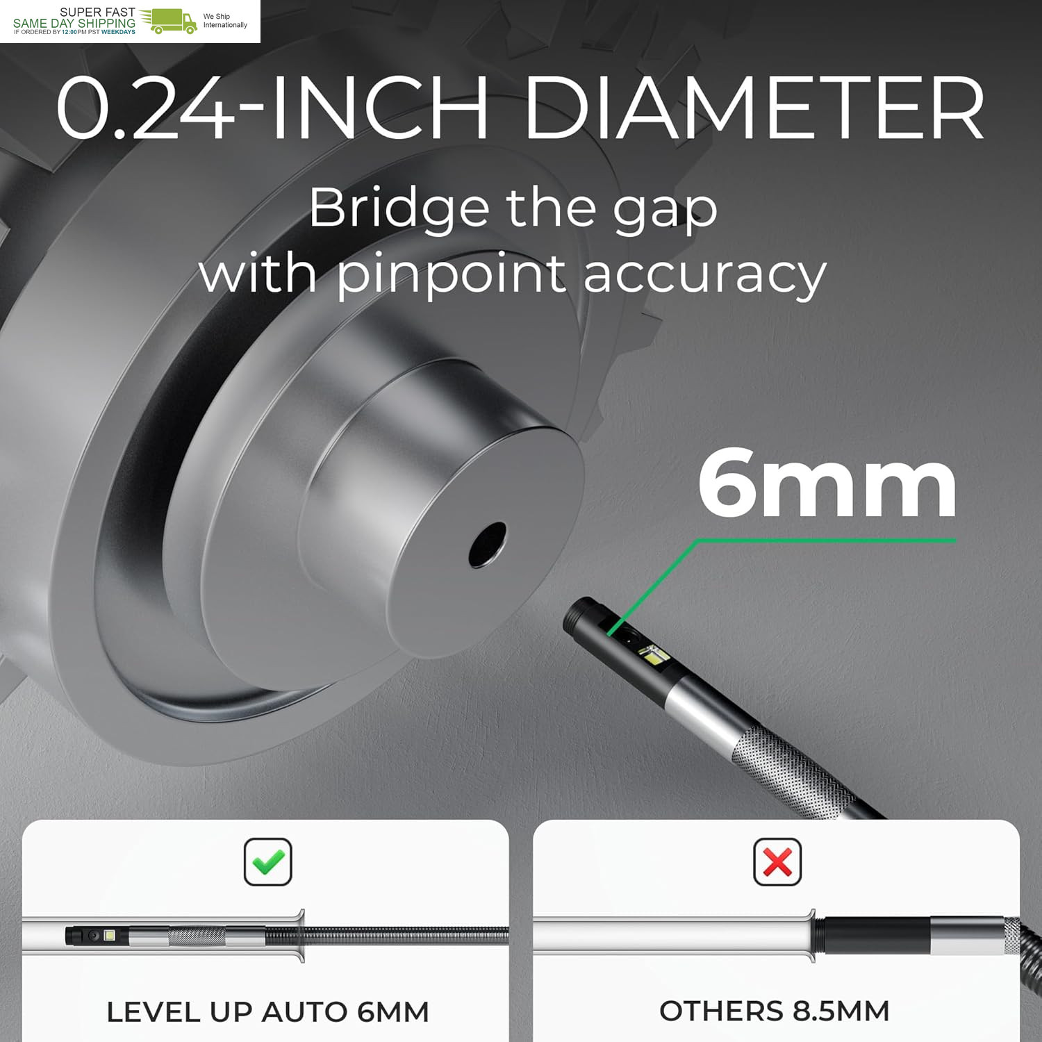 Two-Way Articulating Borescope 360°, Dual Lens Inspection Camera with Light, 6Mm