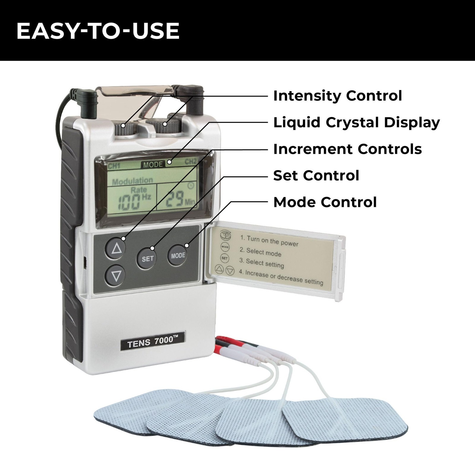 TENS 7000 Digital Unit with Accessories – Muscle Stimulator Black