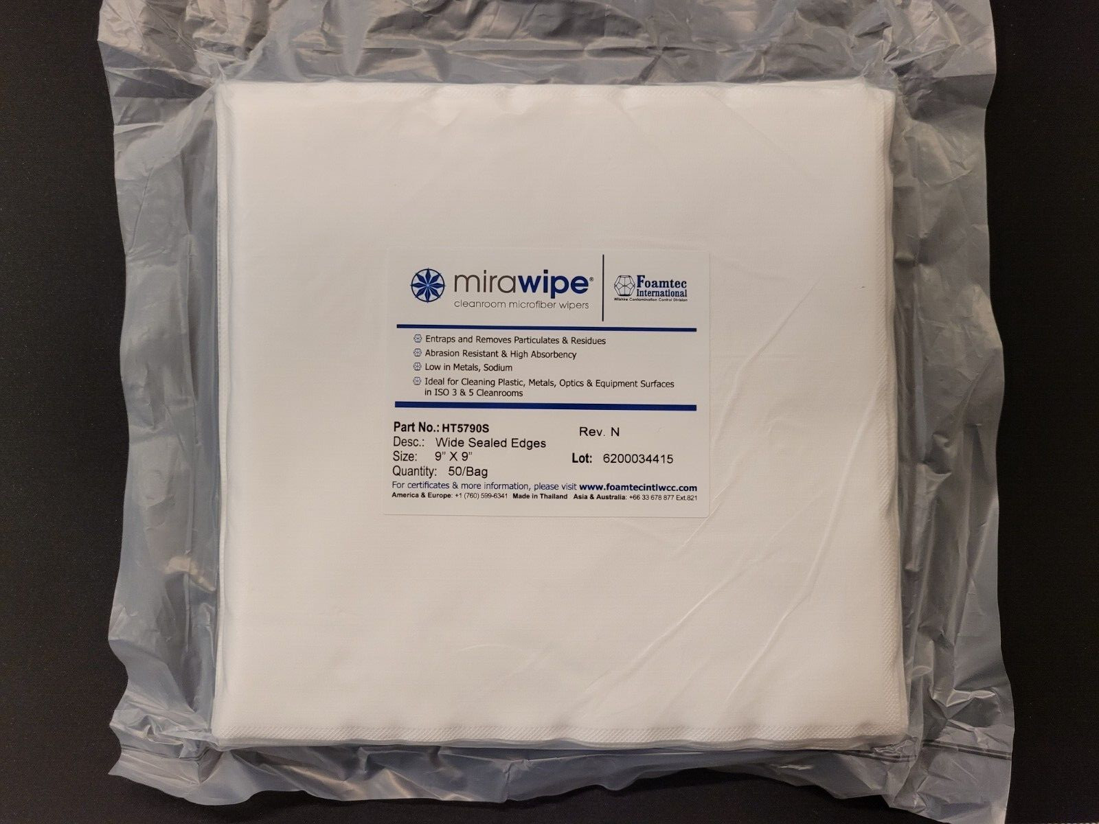FOAMTEC HT5790S MIRAWIPE CLEANROOM MICROFIBER CLOTHS 9″ X 9″ Cleaning Wipes – 50