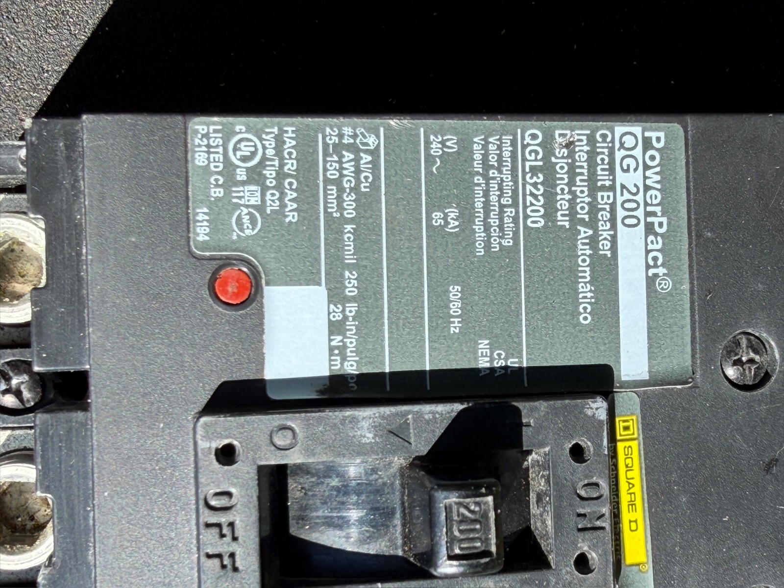 Square D PowerPact QG 200 QGL32200 200A 3P Circuit Breaker * Warranty *