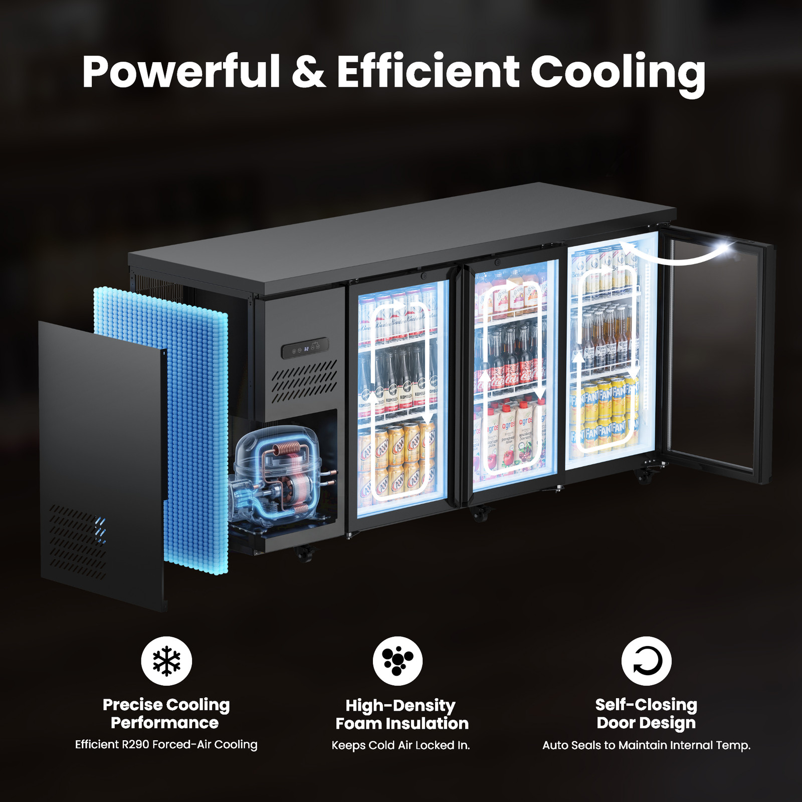 Yeego 19.6 Cu.Ft Commercial Back Bar Cooler with 3 Glass Door for Beverages New