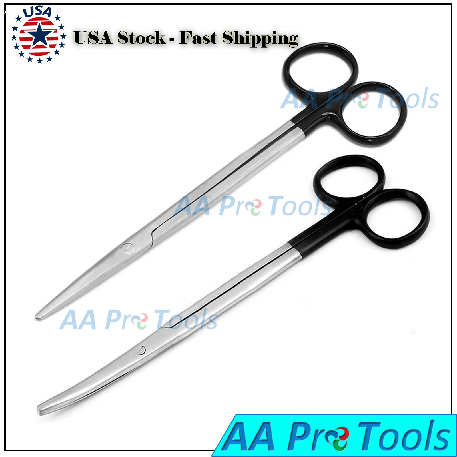 2 Pcs SuperCut Metzenbaum Scissors 5.5″ / 18cm Straight and Curved Black Handle