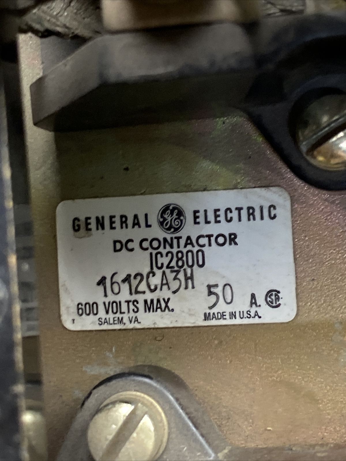 General Electric 1612CA3H Dc Contactor 115/120v-dc 600v-dc 50 Amp