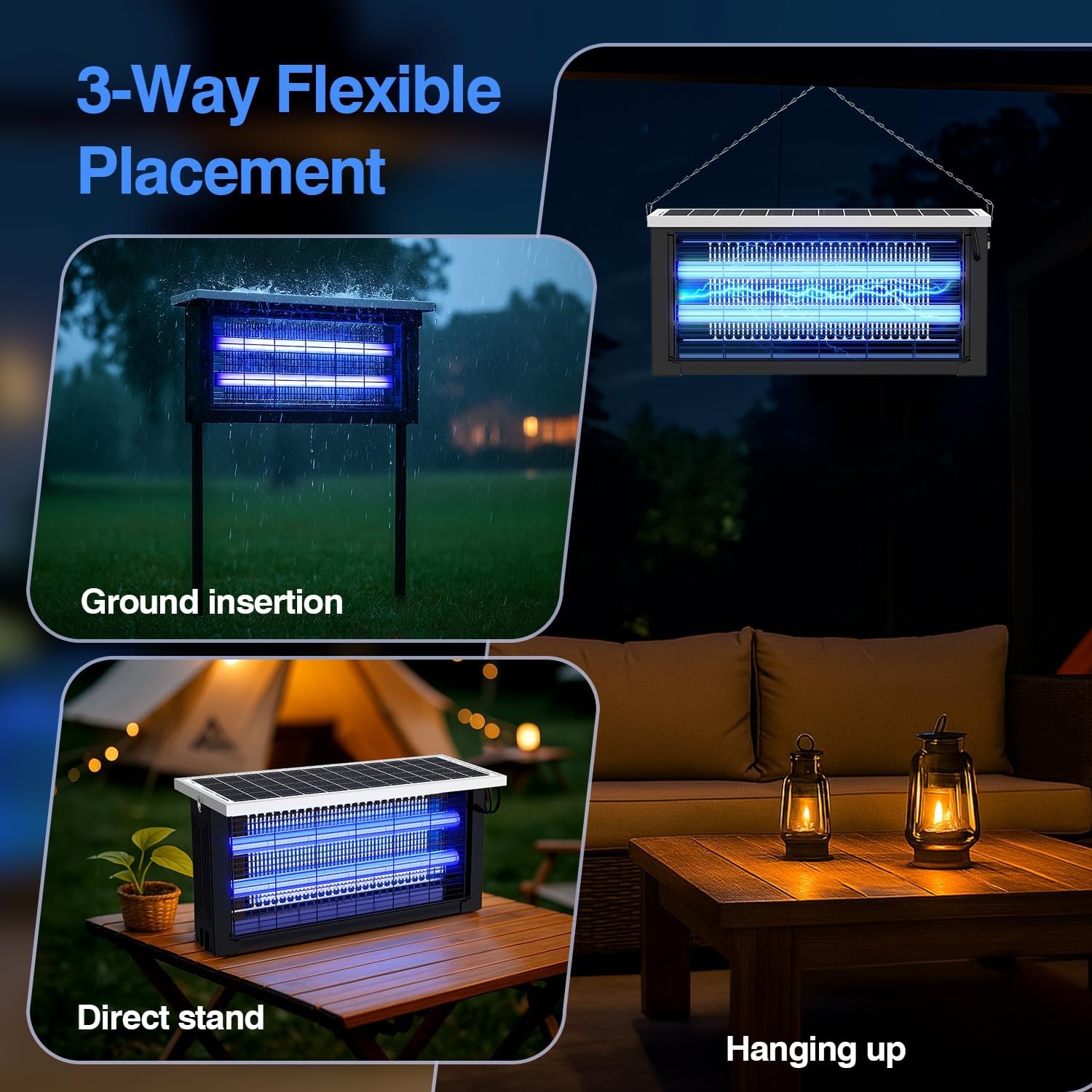 Outdoor Garden Solar Mosquito Lamp 20W – LED Bug Zapper Trap for Yard Patio