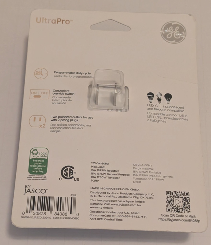 GE Ultrapro Indoor Plug-in Basic Timer Lighting Control Switch Brand New!