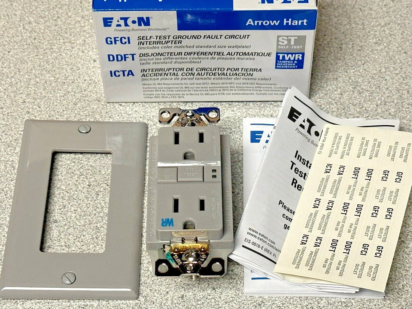 NEW Eaton TWRSGF15GY GFCI Duplex Outlet 15A 125V Gray Tamper Weather Resistant