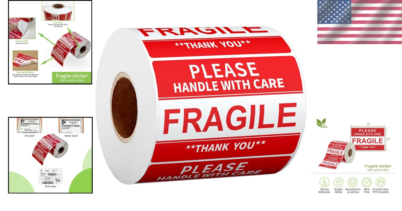 High-Quality 500 Count Fragile Labels – Red Stickers for Careful Shipping