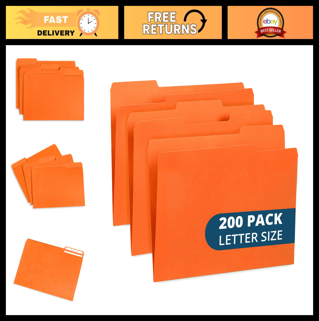 200 Letter Size File Folders – 1/3 Cut Tab, Durable 11pt Paper, Orange – Office