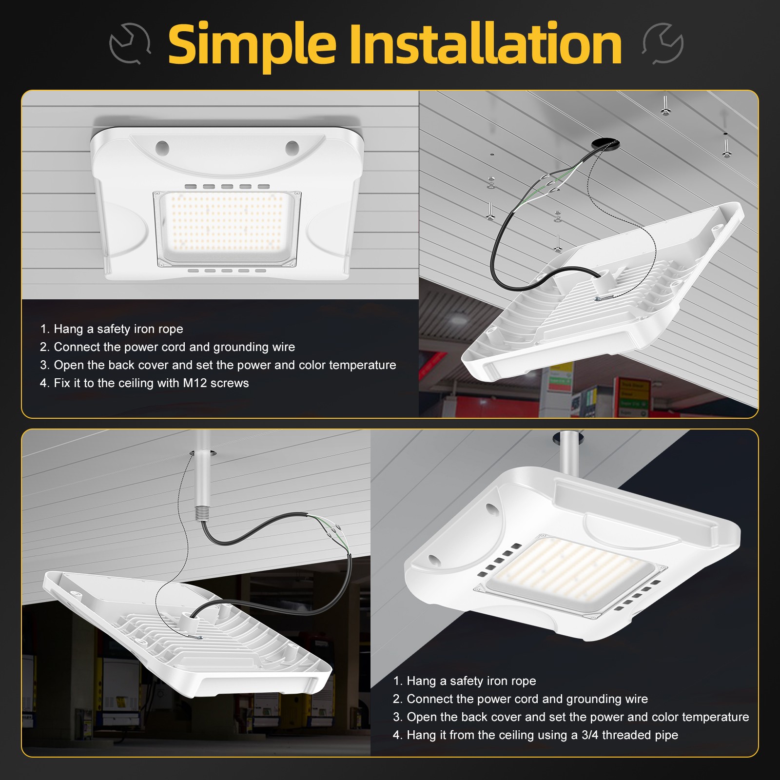 LED Canopy Light 150W TUNABLE CCT 3000K/4000K/5000K Gas Station Light 100-277VAC