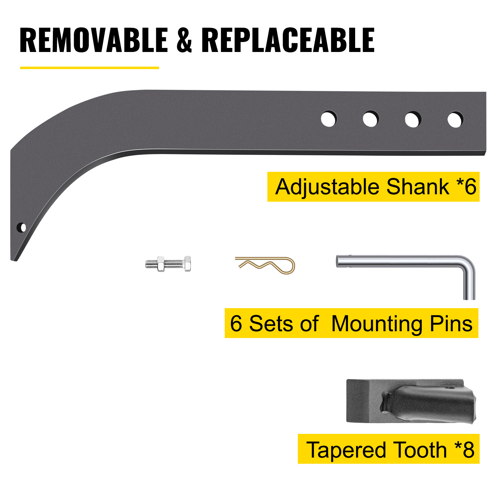 VEVOR 18” Box Blade Shank Scarifier Shanks Teeth 4 Holes Box Scraper Shank 6pcs