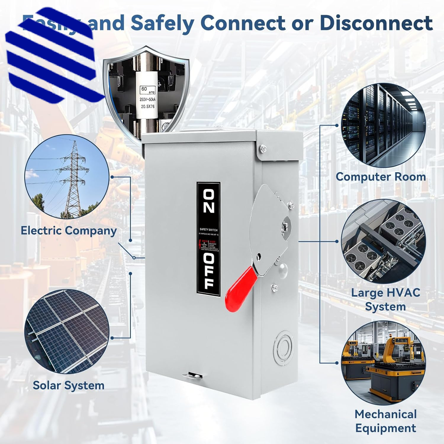 3P 60 Amp Fused Disconnect 3 Phase Disconnect 110/240V Heavy Duty Metal NEW USA