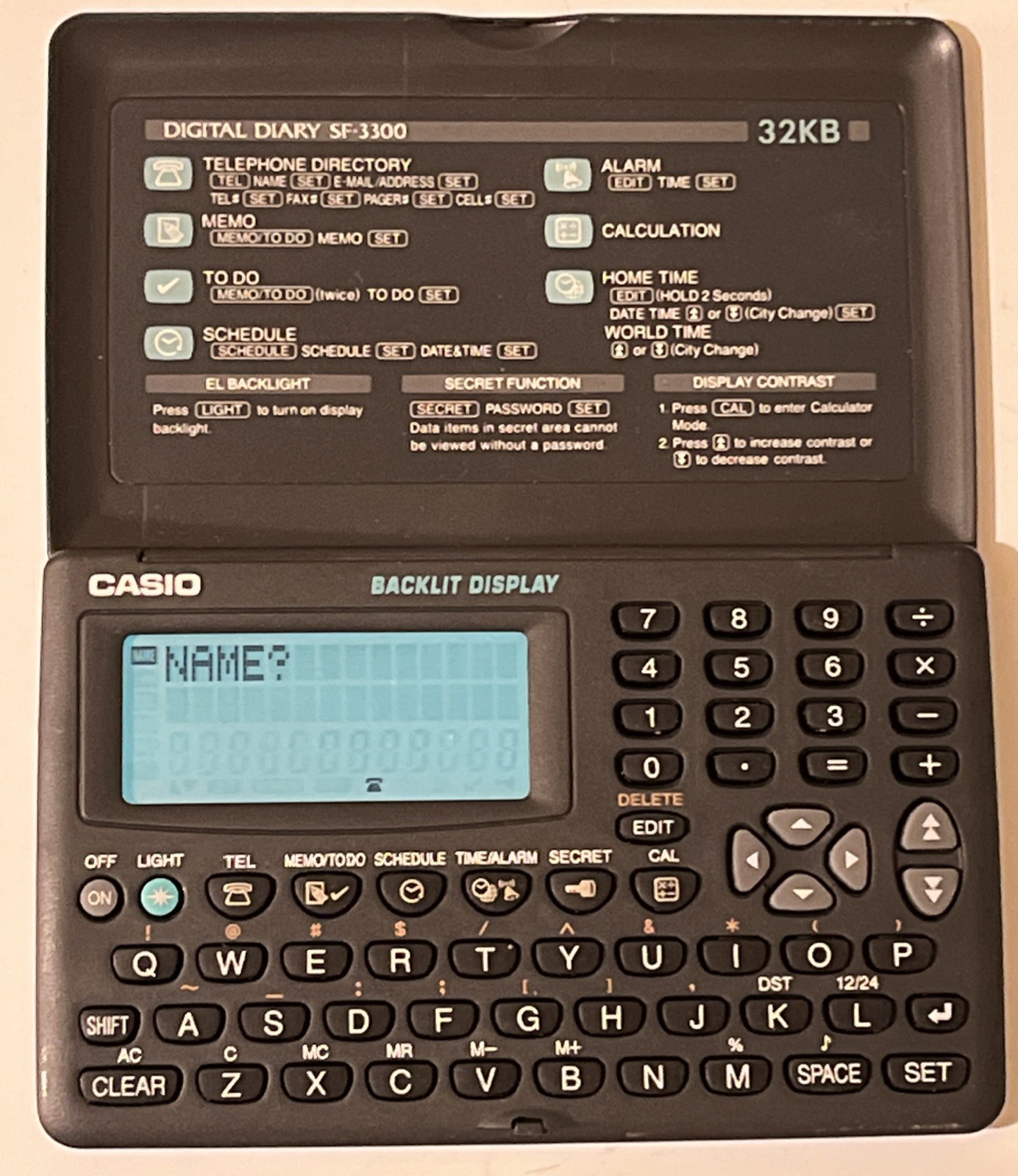 Casio Digital Diary SF-3300 32kb Backlit Display New Batteries