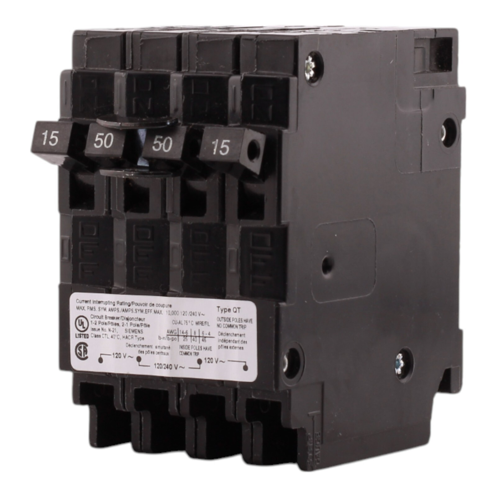 NEW Siemens Q21550CT2 Circuit Breaker 15/50 amps Standard 4-Pole, Type QT