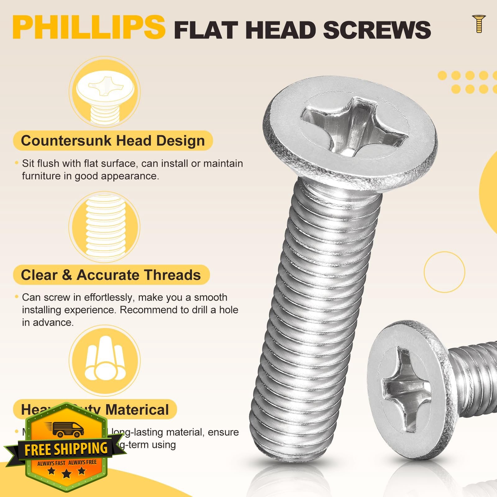 METALLIXITY M5-0.8×6 SS304 Flat Head Screws – 50 Pcs Silver