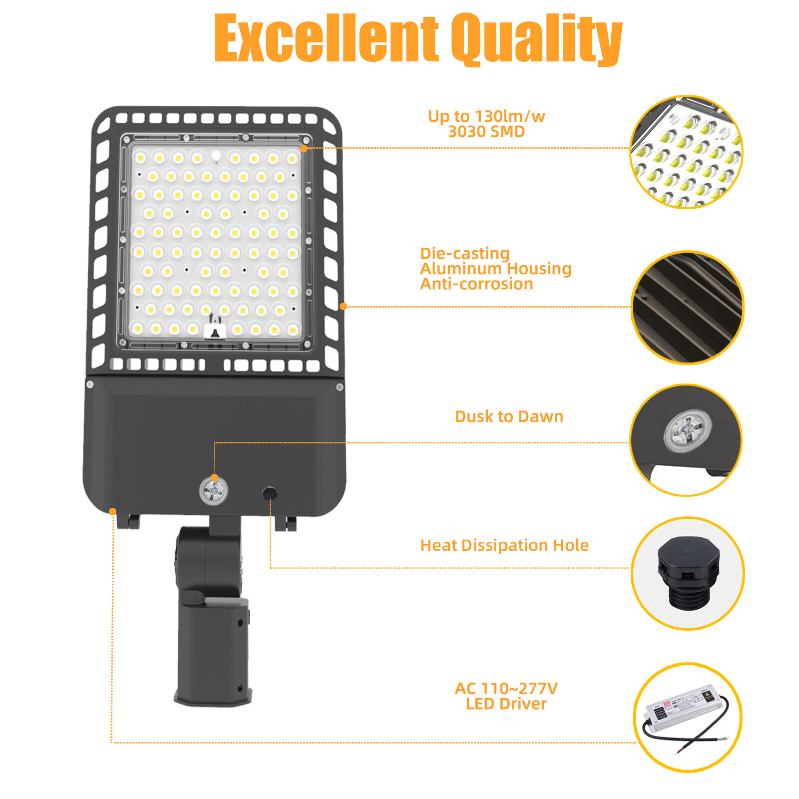 300W LED Parking Lot Lights Adjustable Slip Fit Outdoor Commercial Stadium Light