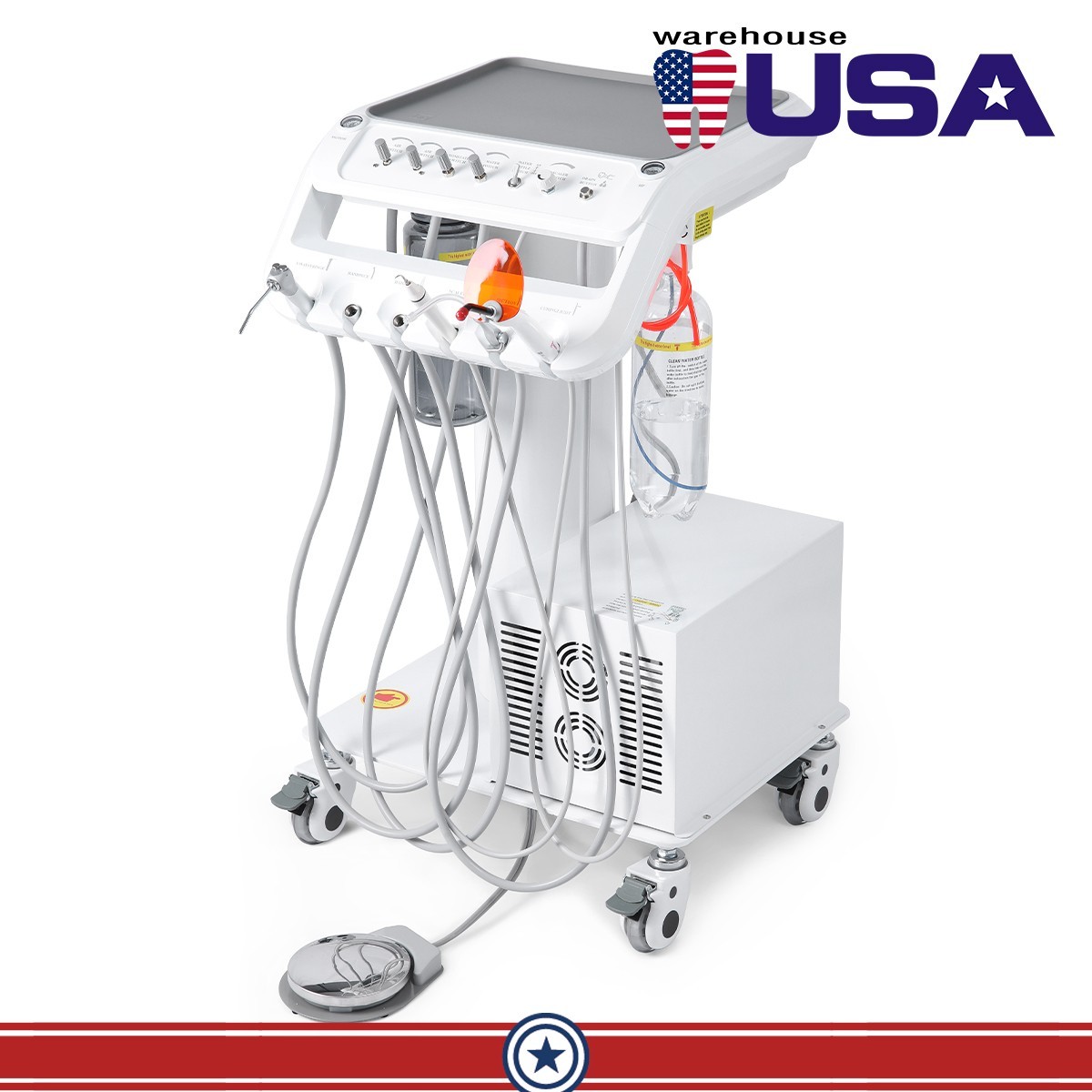 Dental Portable Delivery Unit System Air Compressor Cart /w+ Surgical Lamp Light