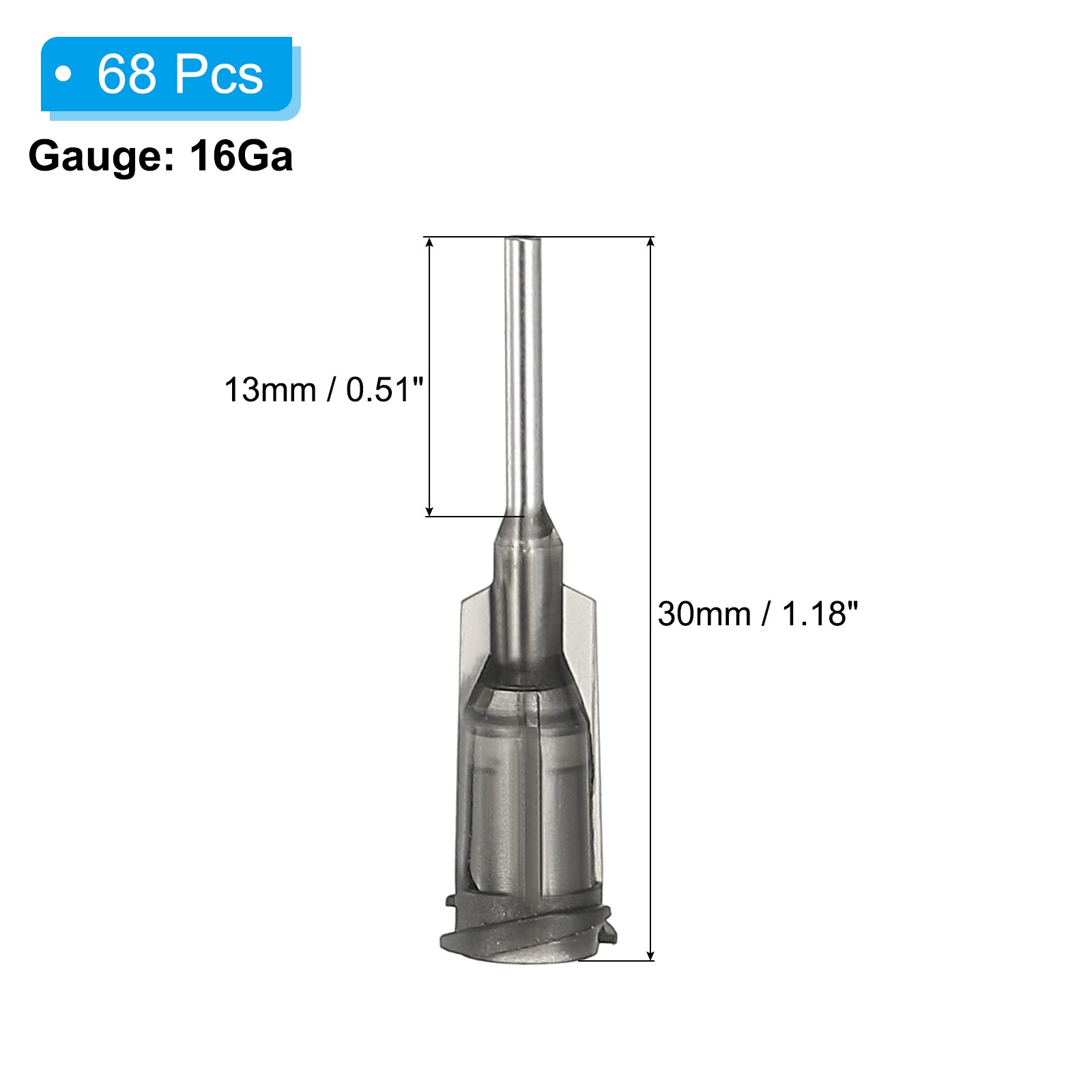 16Ga Dispensing Needles, 68PCS 1/2inch Blunt Tip Dispensing Needle, Gray