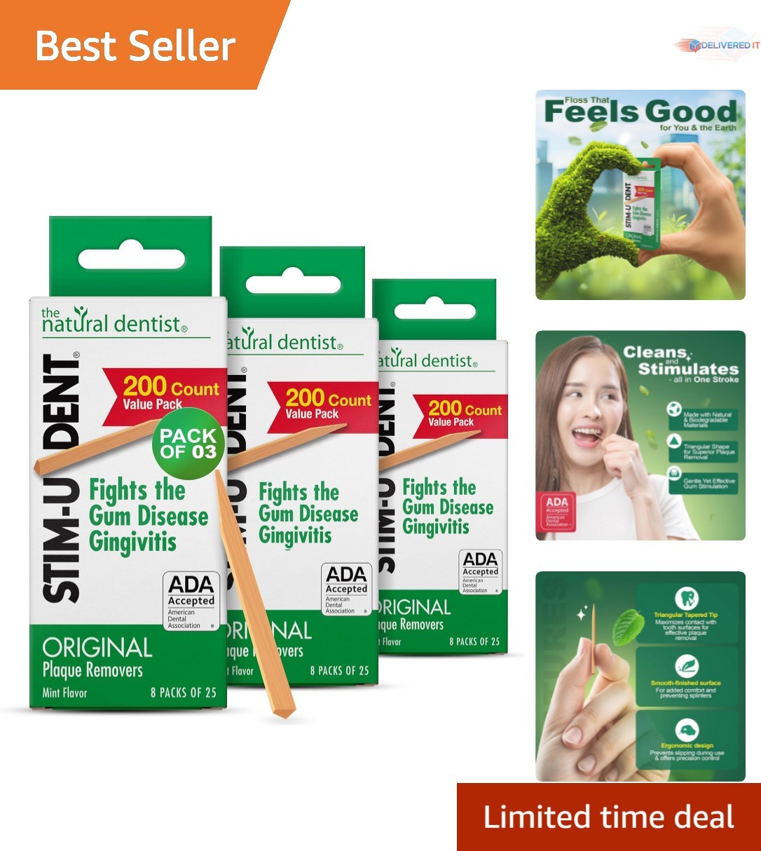 Stim-U-Dent Wooden Dental Picks Mint Flavor Travel Packs of 600 for Plaque Re…