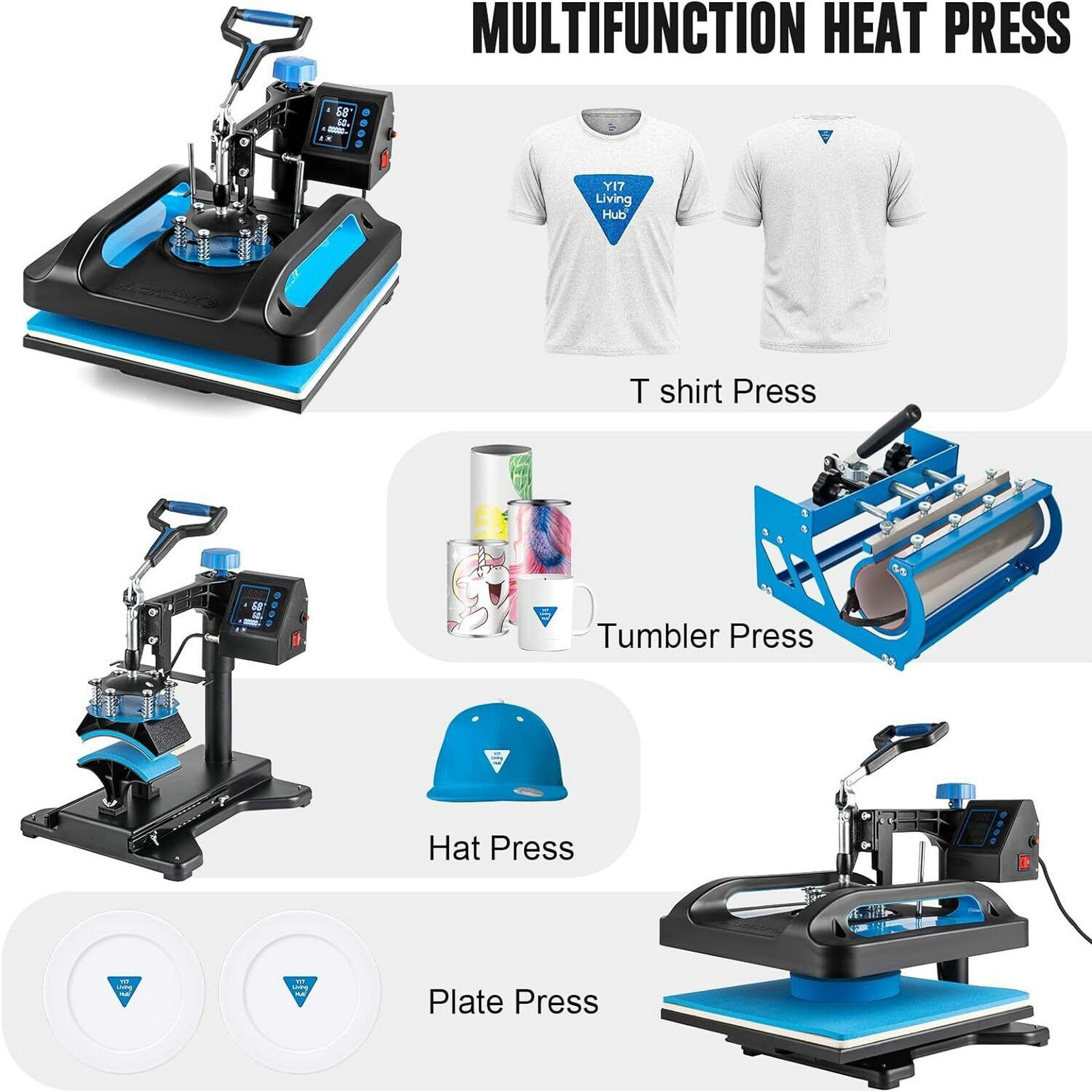 15″x15″ 5 in 1 Heat Press Machine Transfer Sublimation T-Shirt Mug Hat Plate