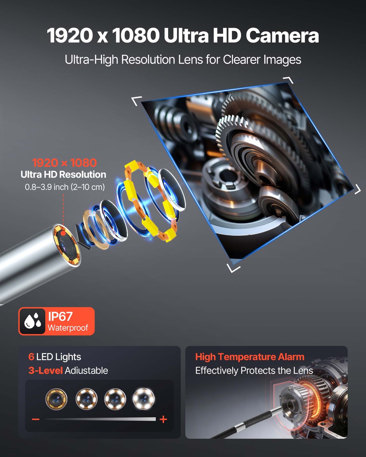 VEVOR Articulating Borescope Camera 4-Way 360° Articulated Endoscope 4.5″ Screen