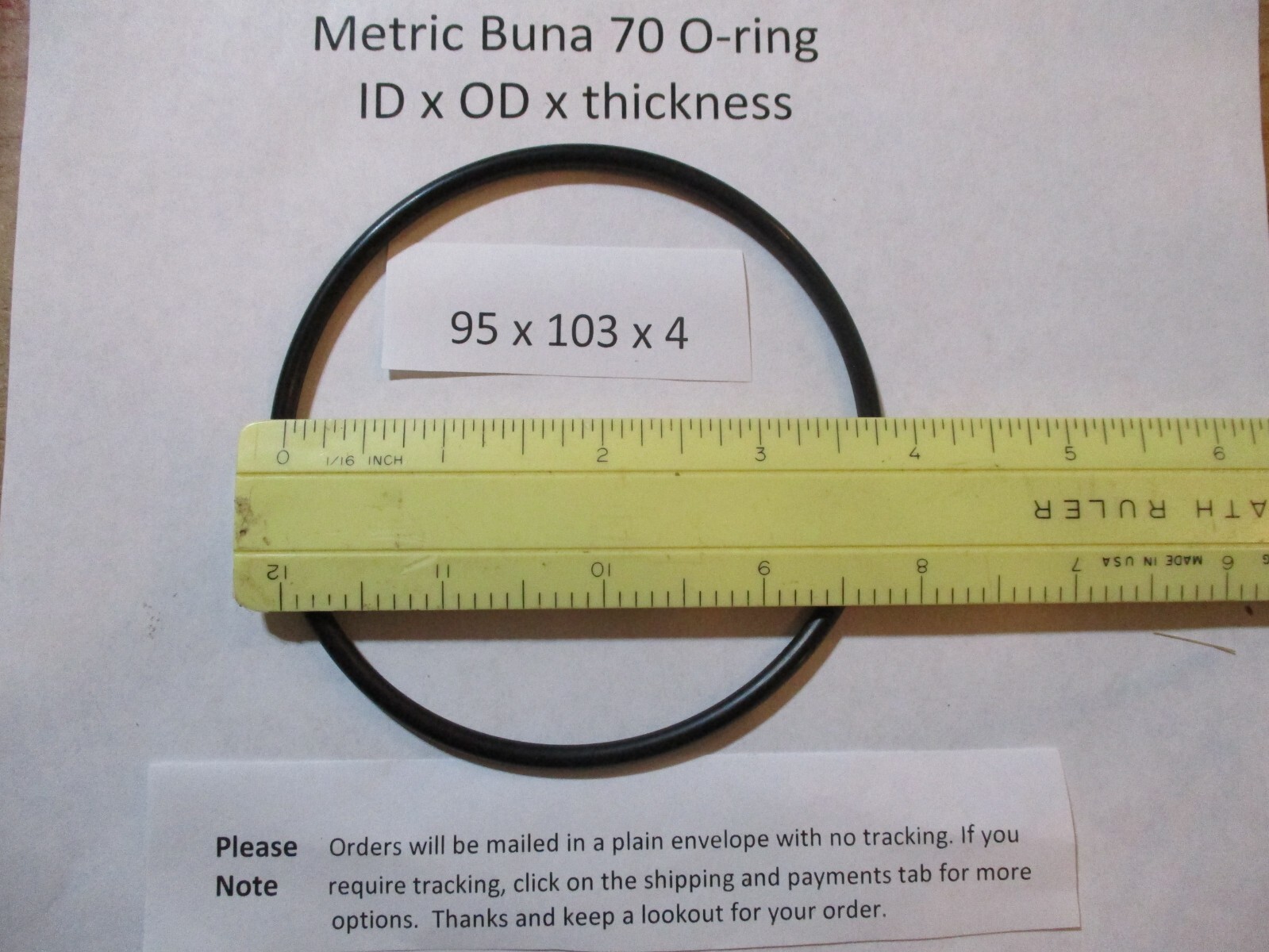 95mm ID x 103mm OD x 4mm thick O-ring. Buna-70. Quan 1.