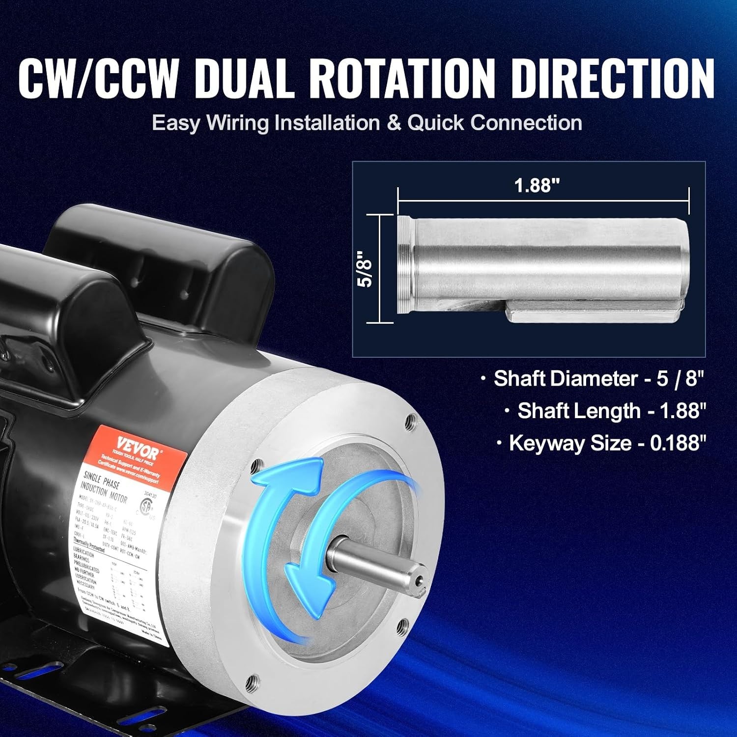 Reversible Rotation 2HP Electric Motor 56C Frame
