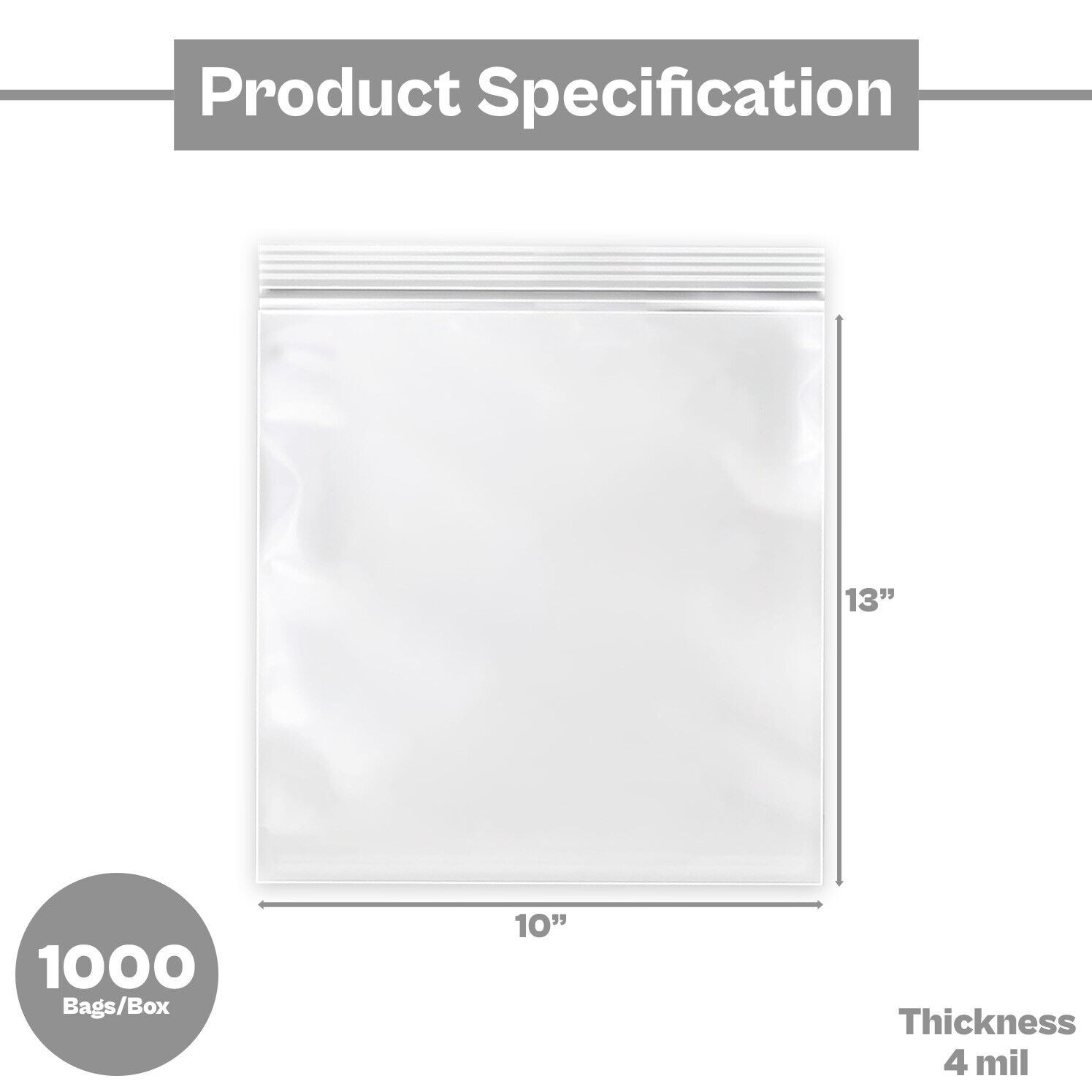 4 Mil Clear Reclosable Poly Bags Zipper Top Seal Bag 10 in x 13 in Pack of 1000