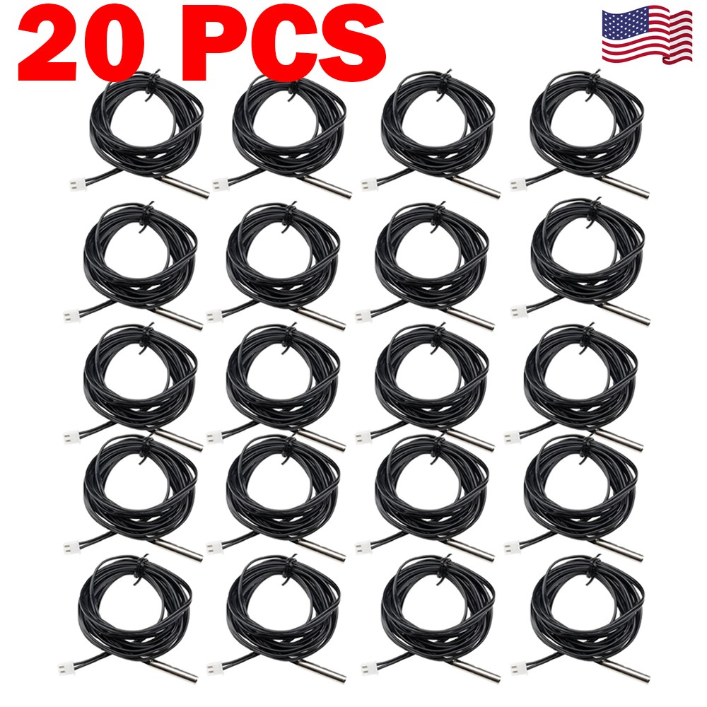 20PCS NTC Temperature Sensor Waterproof Probe Cable 1meters Wire 10K 1% 3950
