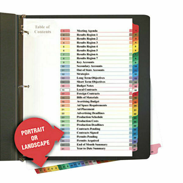 Universal Table of Contents Dividers 31 Tab 3 Hole Punched Letter Size