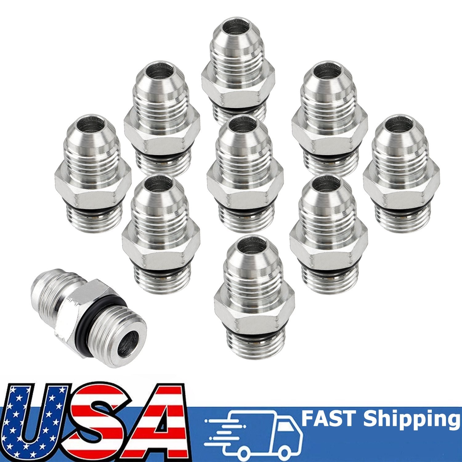 10x Hydraulic Hose Adapter Fittings: 3/8″ JIC 37° Male x #6 SAE/ORB Male Thread