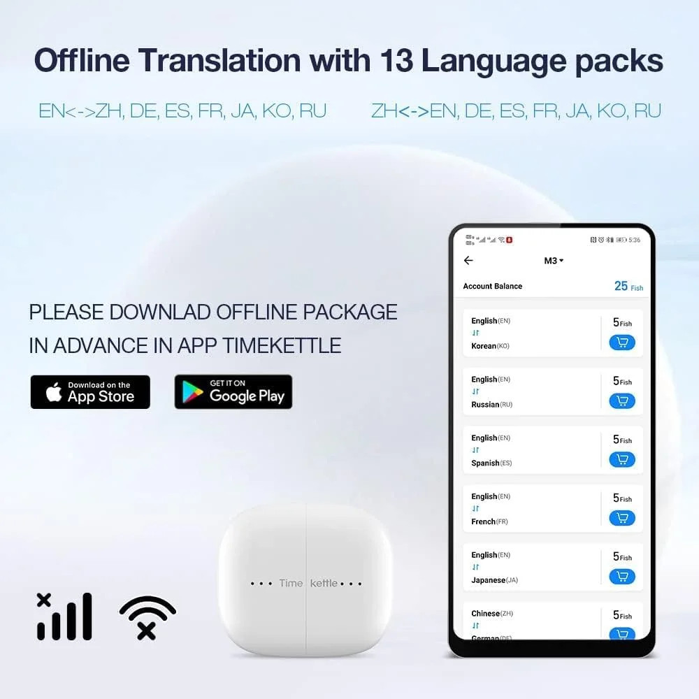 Timekettle M3 3-in-1 Language Translator Earbuds, Real-Time Translation in 43 La