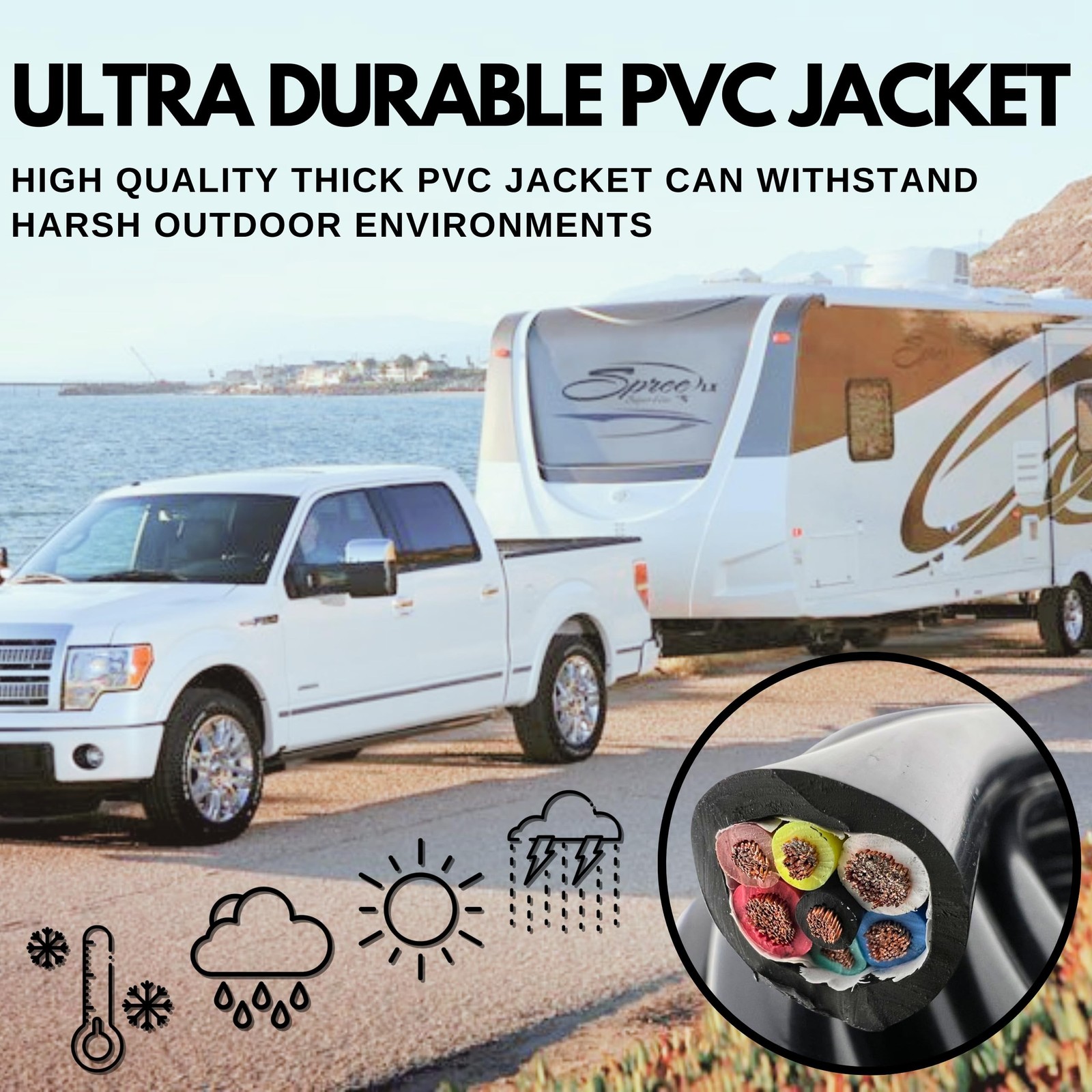 Heavy Duty 14/12/10AWG Multi Gauge 7 Way CCA Conductor Wire RV Trailer Tow Ca…