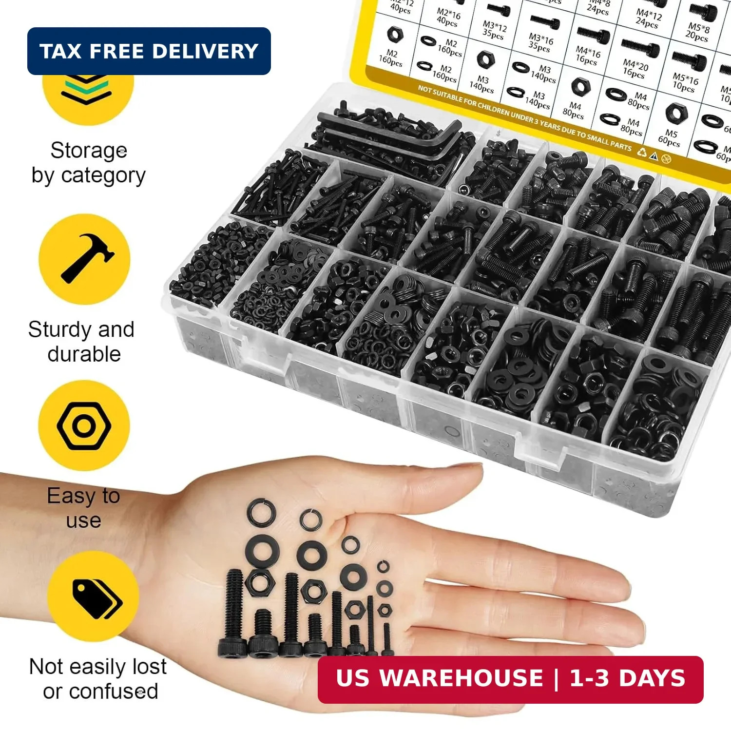 1760PCS Metric Screw Assortment Kit,M2 M3 M4 M5 Screws Set, Hex Socket Head Cap