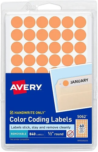 1/2in Round Removable Color Coding 1/2in dia labels Neon Orange 840/PK – 1EA