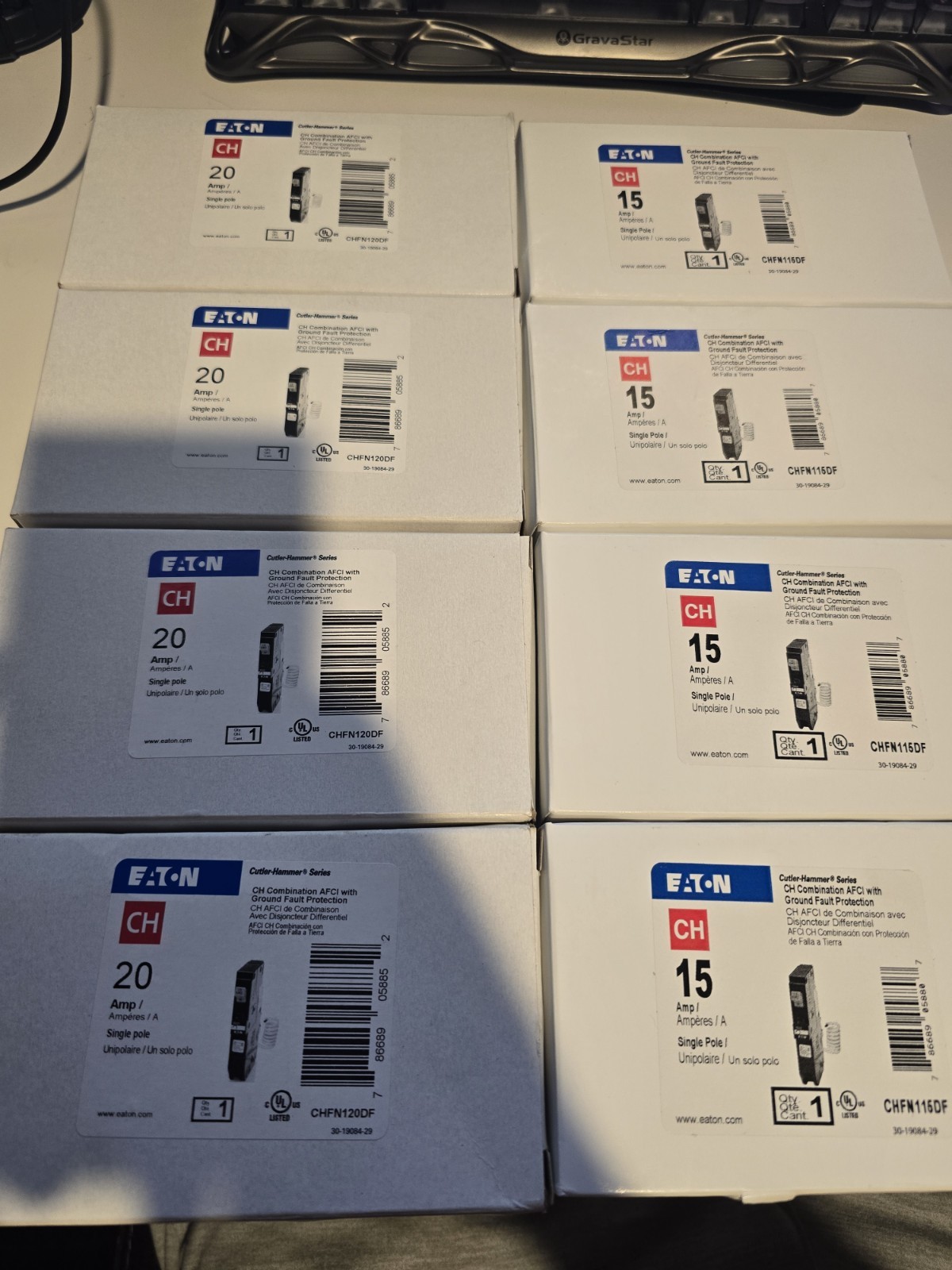 New Eaton Circuit Breaker 4x CHFN120DF 20 Amp And 4x CHFN115DF 15A AFCI/GFCI