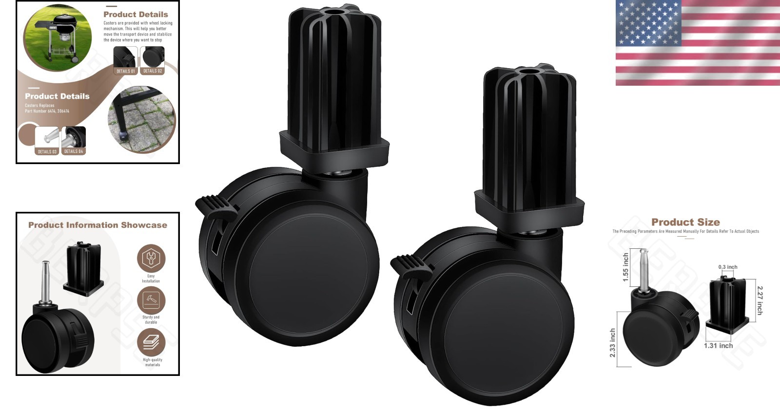 Multi-Surface Gas Grill Caster Wheels with Locking Feature – Fits Weber Models