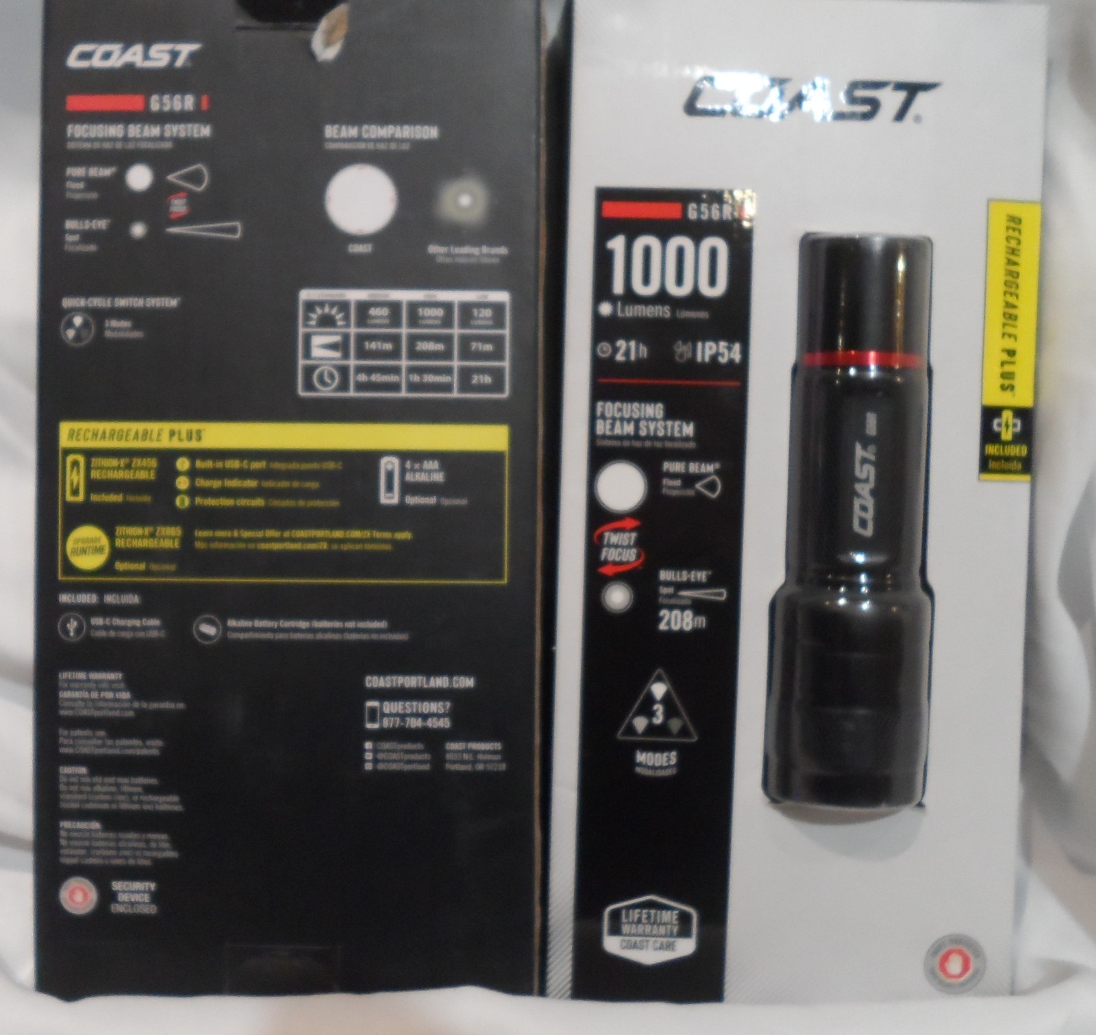Lot of 5 Coast G56R 1000 Lumens USB-C Rechargeable IP54 Twist-Focus Flashlight