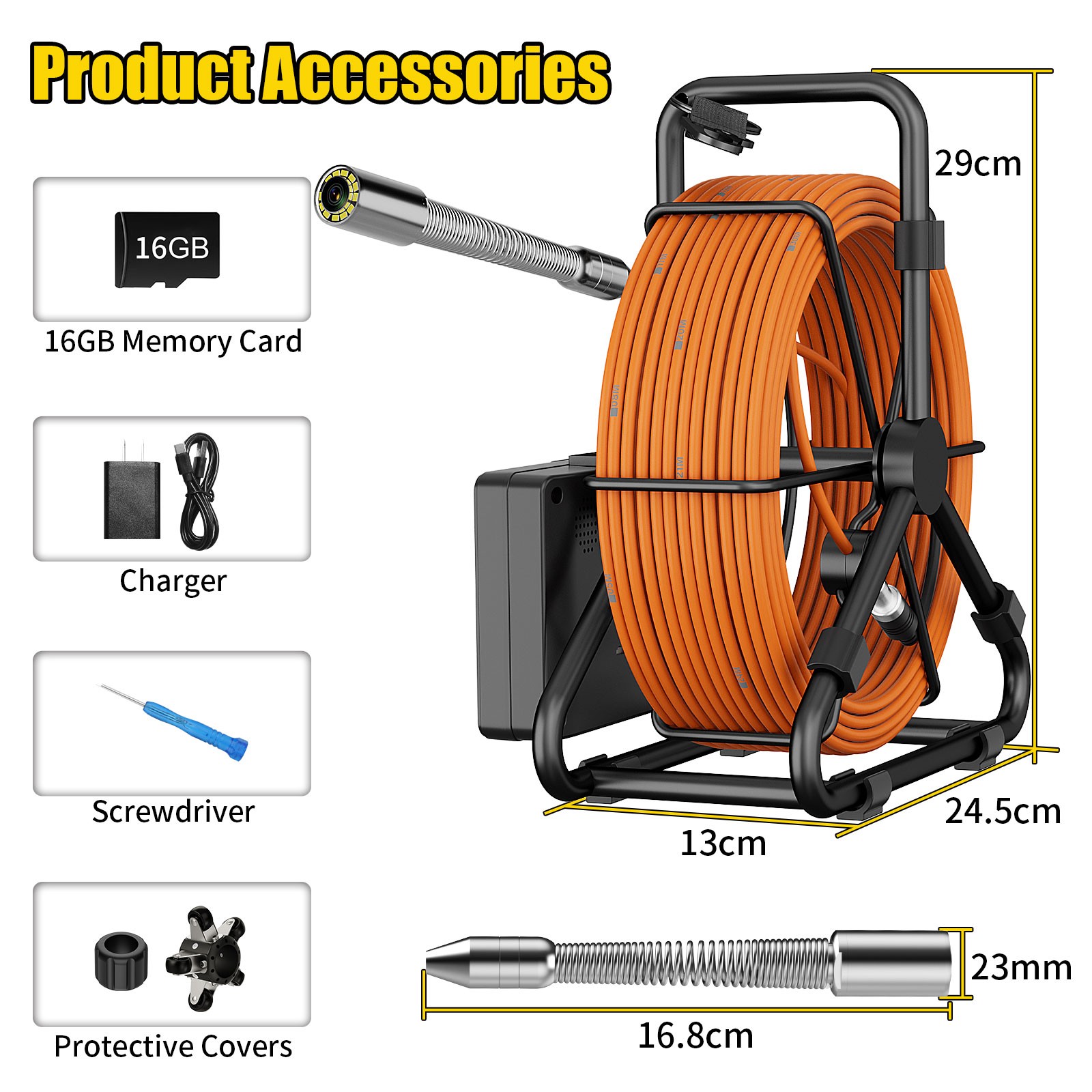 30M Sewer Pipe Inspection Camera, DVR Pipeline Industrial Endoscope 4.3″in IP68