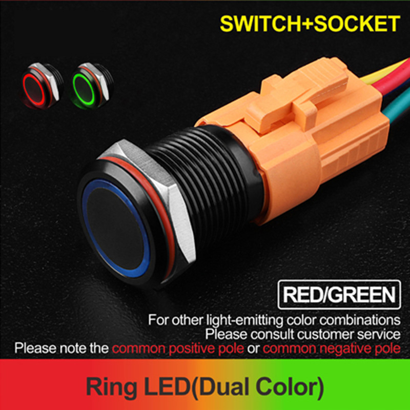 16mm Tri-color RGB LED Ring LED Black aluminium alloy Push Button switch CE,RoHS