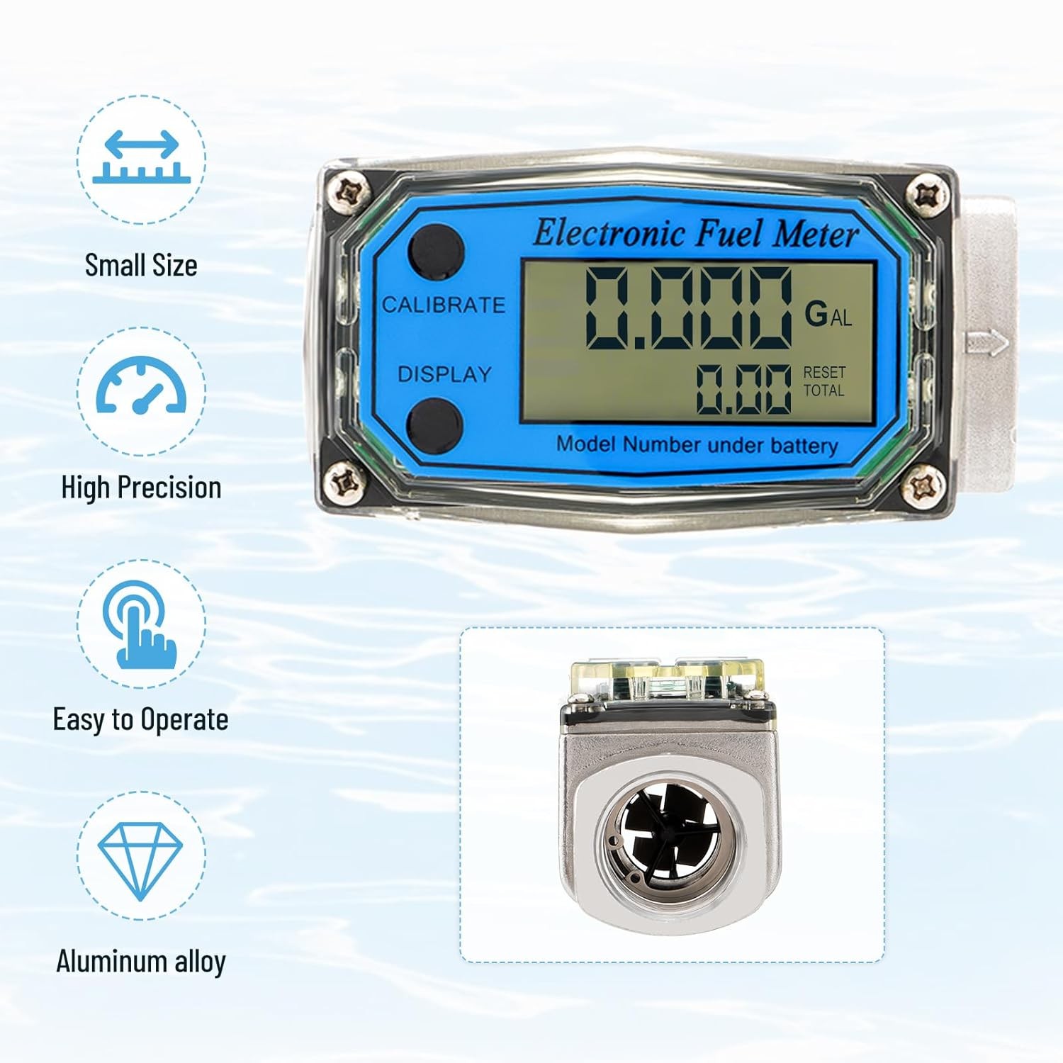 Flow Meter 1″ Digital Turbine Fuel Meter Waterproof Inline NPT Thread Flowmeter