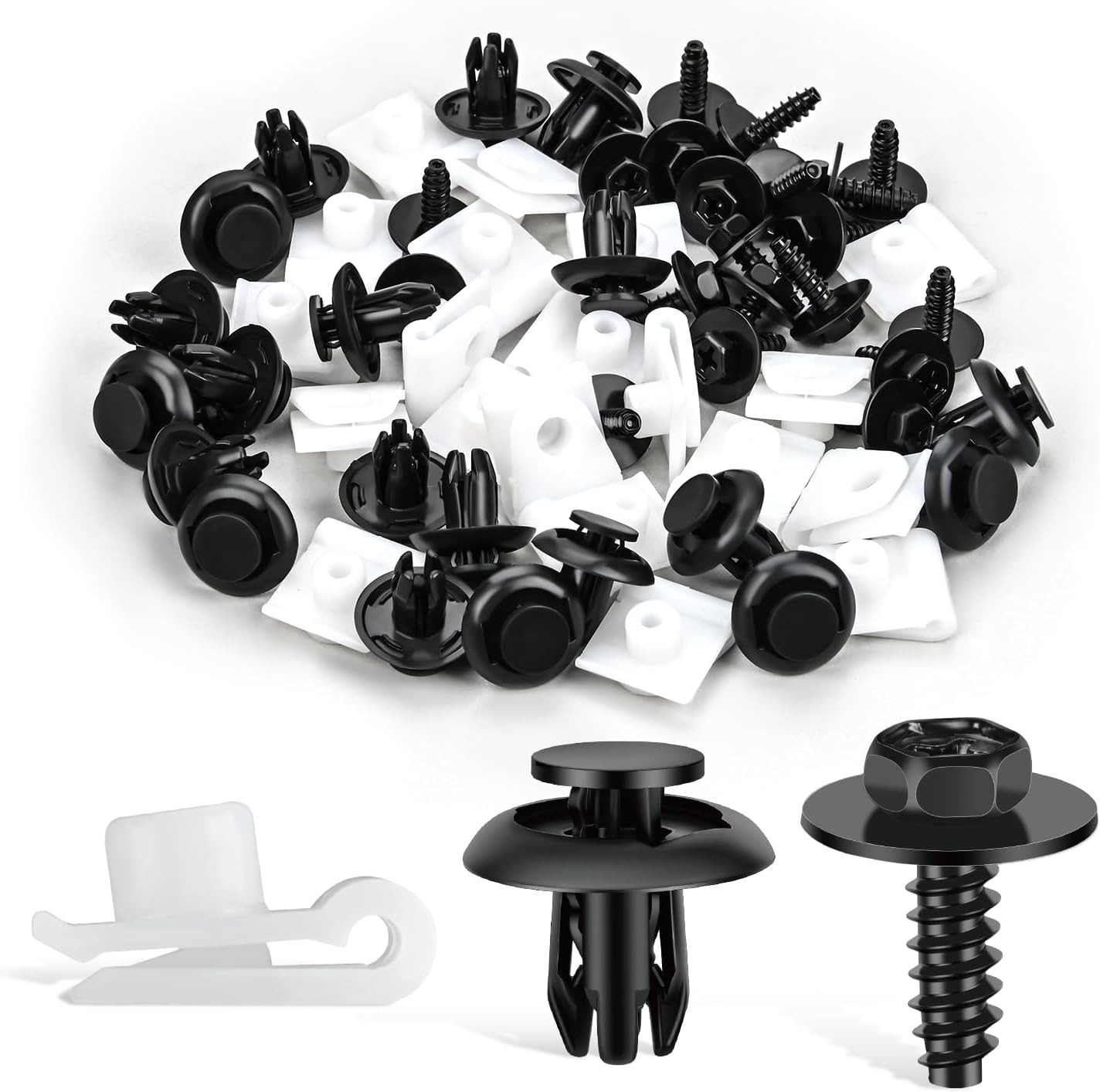 60Pcs Liner Bumper Cover Splash Shield Hex Head Screw with Nylon U Nuts Push Bu