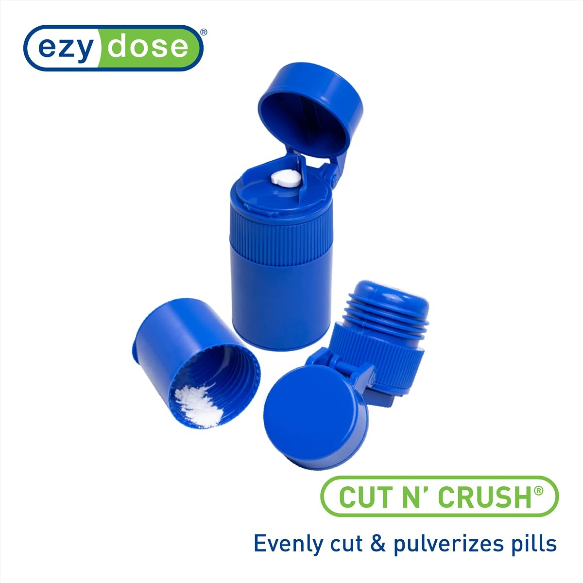 EZY DOSE 3 Compartment Pill Crusher, Cutter and 1 Count (Pack of 1), Blue