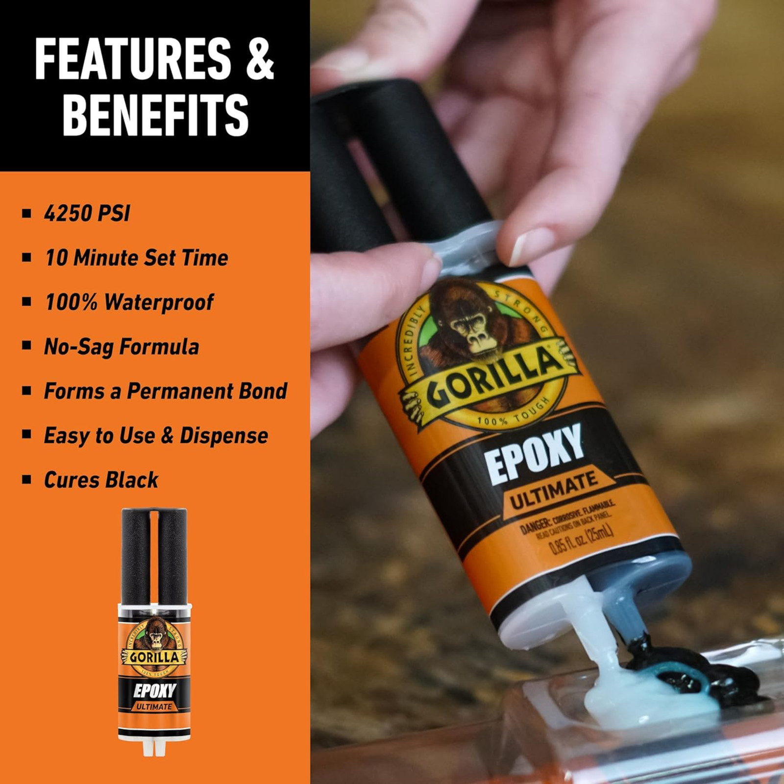 Gorilla Ultimate Epoxy Syringe: 0.85 fl. oz. (Black)