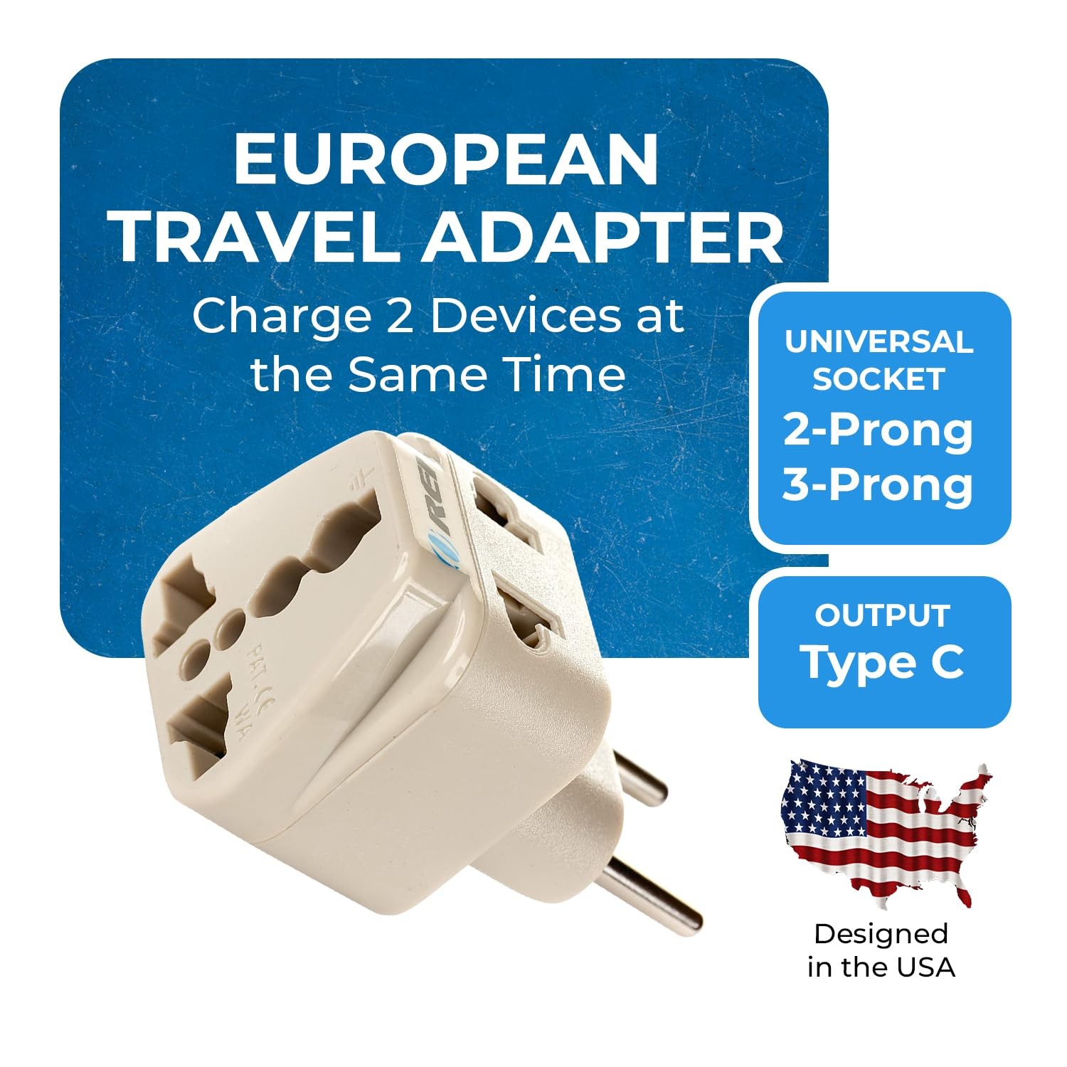 USA to Europe, Turkey, Spain & More (Type C) Travel Adapter Plug – 2 in 1 – C…