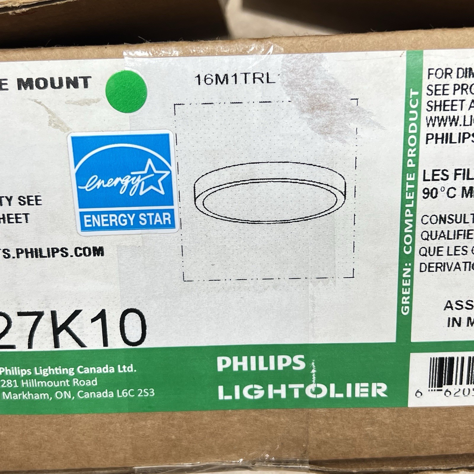 Philips Lightolier 7″ ROUND SURFACE MOUNT27K, 90CRI, 120V MATTE WHITE S7R927K10