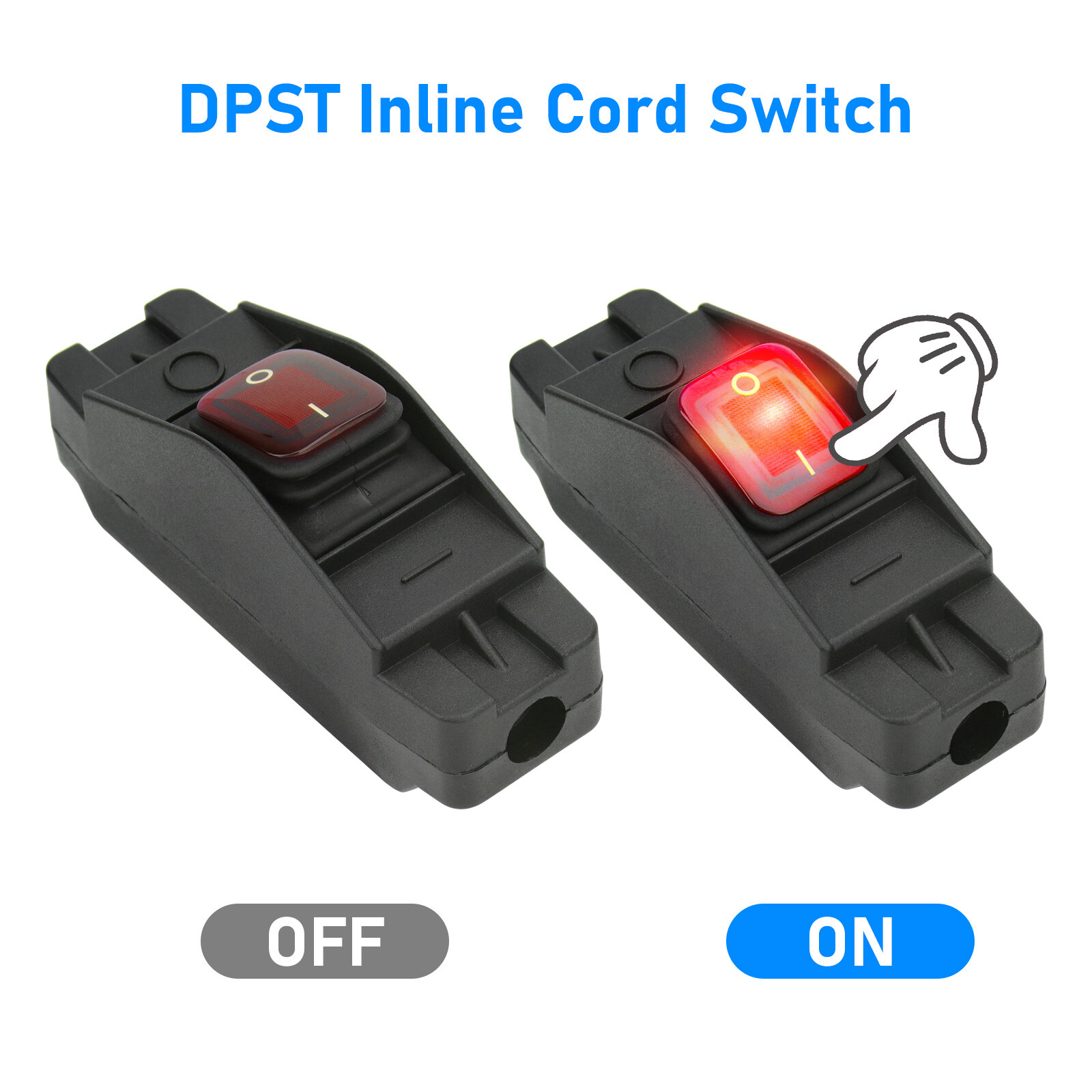 Waterproof Inline Cord Switch AC/DC 12-250V Lamp Appliance On/Off 14AWG, 16AWG