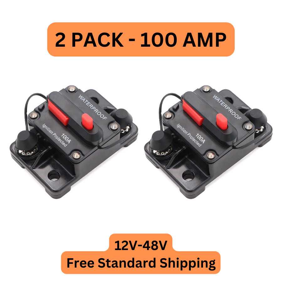 2 PACK 100 Amp Waterproof Circuit Breaker Auto/Boat/Solar 12-48V DC Manual Reset